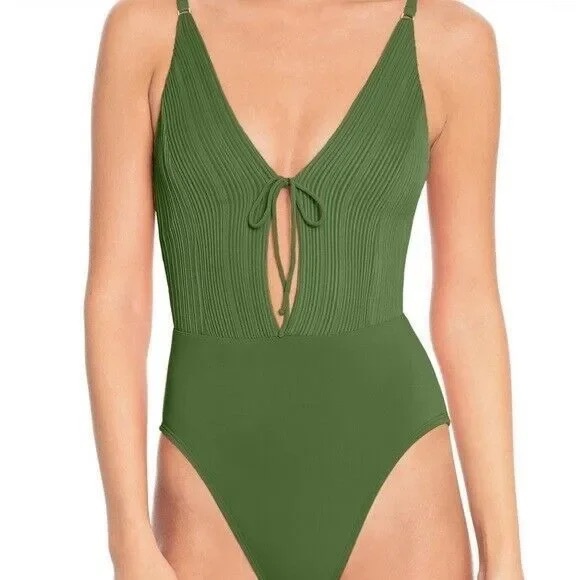 NWT Robin Piccone Lily One Piece Swimsuit Basil Green Size 8 - Picture 1 of 15